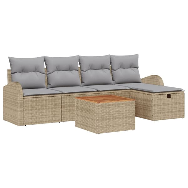 Trädgårdsoffset med kudde med lagring 6 pcs Beige Poly rattan