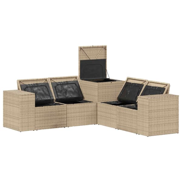 Soffset 5 st Beige och Ljusgrå Poly Rattan och stål