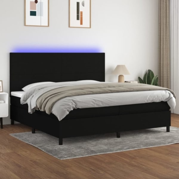 Ramsäng med madrass & LED svart 200x200 cm tyg