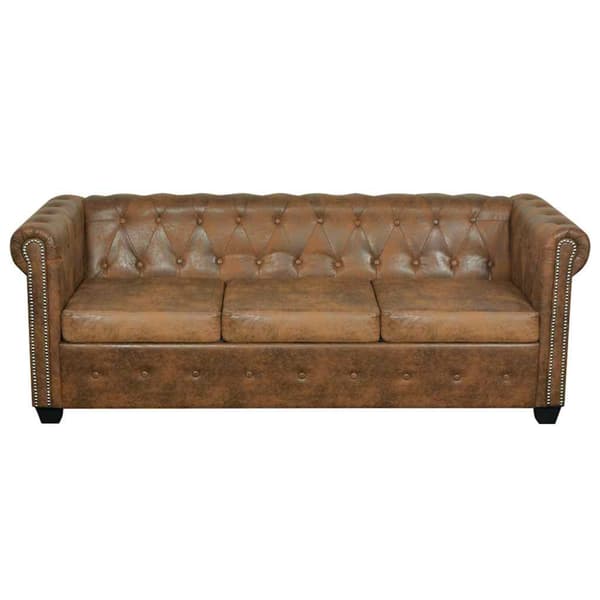 Chesterfield Soffa 3-Sits Brun Konstläder