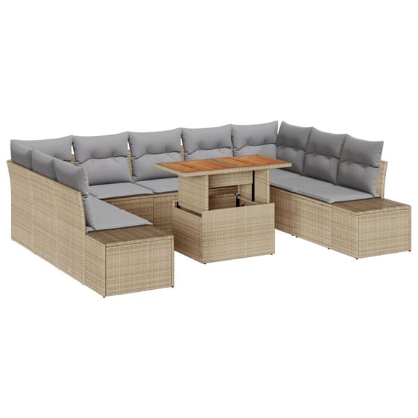 Trädgårdsmöbelset med kudde 10 pcs Beige och Grå