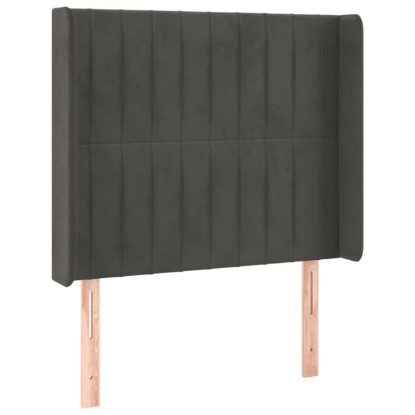 Ramsäng med madrass & LED mörkgrå 90x200 cm sammet