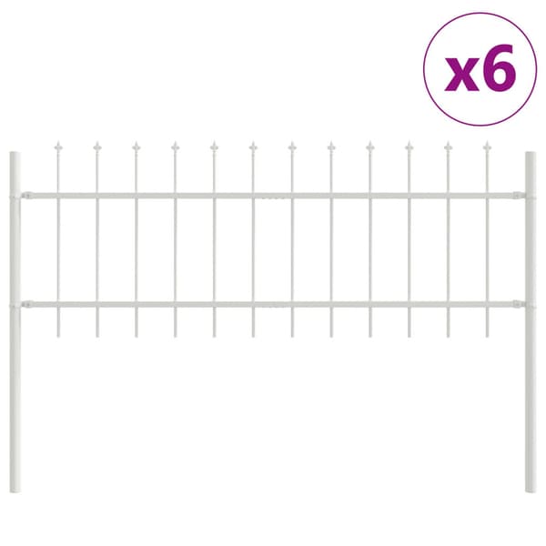 Trädgårdsstängsel 6 pcs Vit 10,2 x 0,6 m Pulverlackerad stål