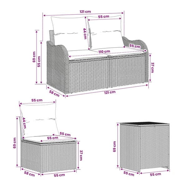 Soffset 5 st Svart Poly Rattan och stål