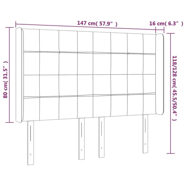 Sänggavel LED mörkgrå 147x16x118/128 cm sammet