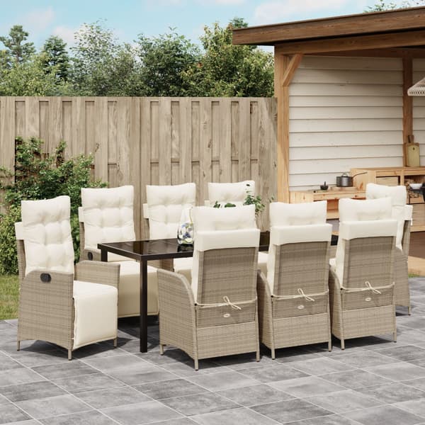 Trädgårdsmöbelset med kudde 9 pcs Beige konstrotting