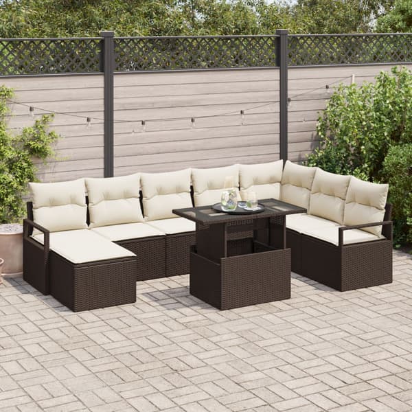 Trädgårdsoffset 9 st Brun Poly rattan