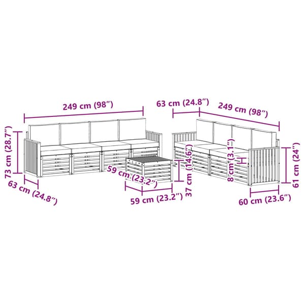 Soffgrupper 9 pcs Vit och antracit 59 x 59 x 37 cm Polyester