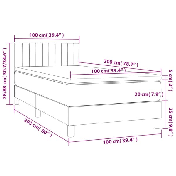Ramsäng med madrass mörkgrå 100x200 cm tyg