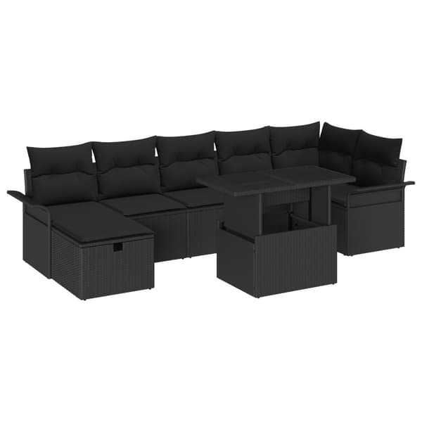 Trädgårdsoffset med kudde med lagring 8 pcs Svart Poly rattan