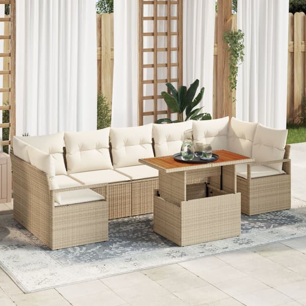 Trädgårdsoffset med lagring 8 pcs Beige Poly rattan
