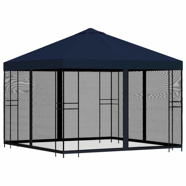 Trädgårdsgazebo med sidoväggar 3 x 3 m Blå Polyester och Stål