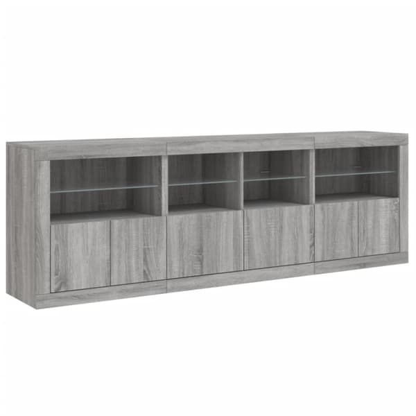Skänk med LED-belysning grå sonoma 202x37x67 cm