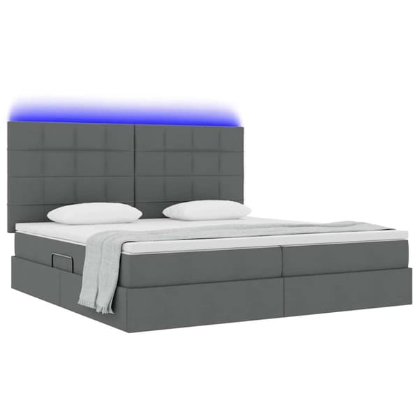 Förvaringssäng med LED med led Mörkgrå 200 x 200 cm Polyester