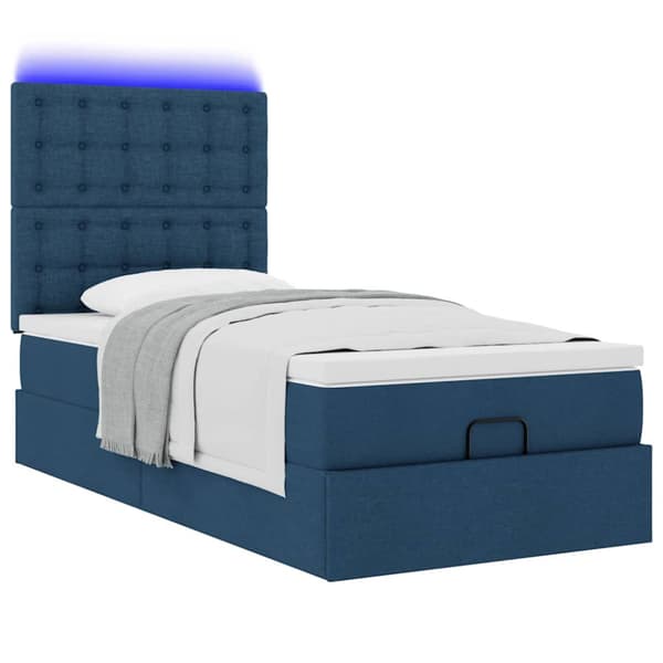 Ottoman sängram med madrass blå 90x190 cm tyg