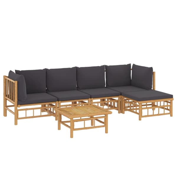 Loungegrupp 6 delar mörkgrå dynor bambu