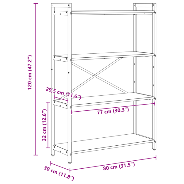 Hyllsystem Grå sonoma 80 x 30 x 120 cm Konstruerat trä