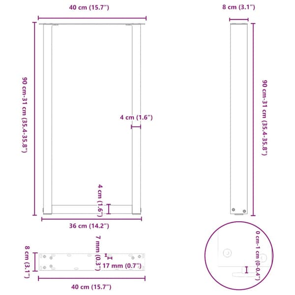 Barbordsben U-formade 2 st antracit 40x(90-91) cm stål