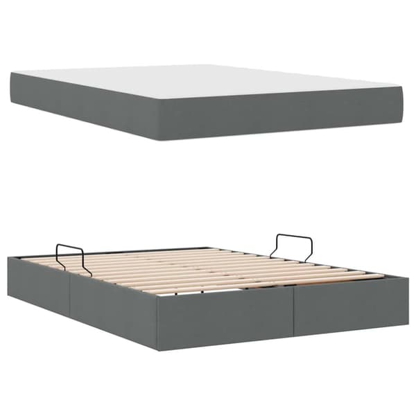 Förvaringssäng med madrass Mörkgrå 140 x 200 cm Polyester