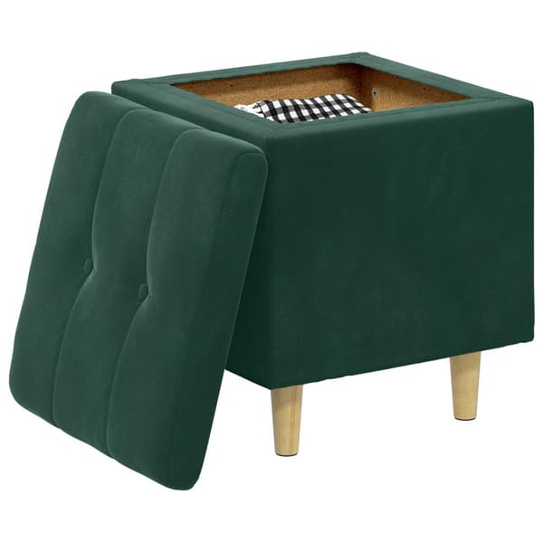 Ottoman med förvaring Mörkgrön 40 x 40 x 45 cm Sammet
