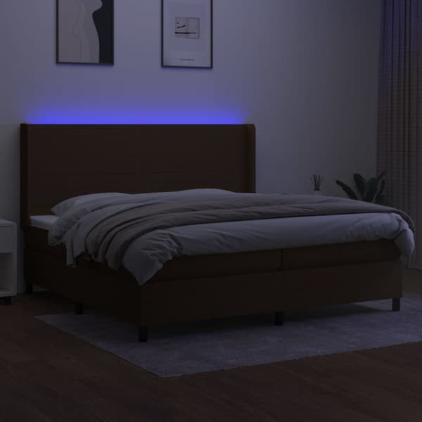 LED Box Säng med huvudgavel tyg