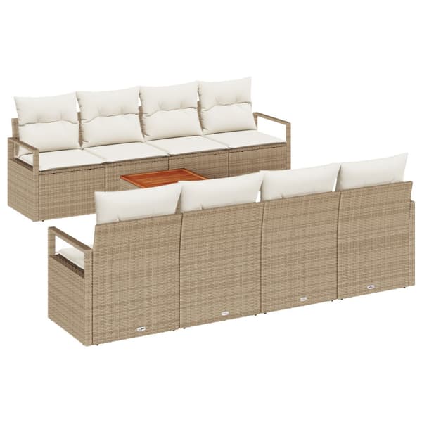 Trädgårdsoffset med kudde 9 pcs Beige konstrotting
