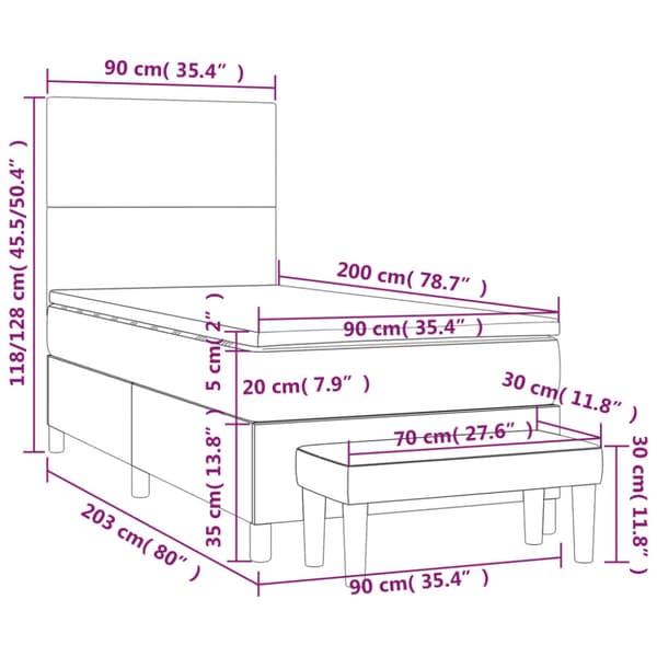Ramsäng med madrass ljusgrå 90x200 cm tyg
