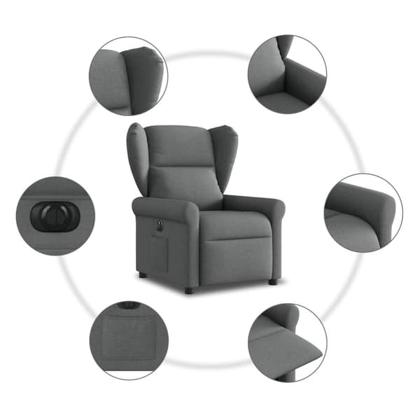Elektrisk reclinerfåtölj mörkgrå tyg