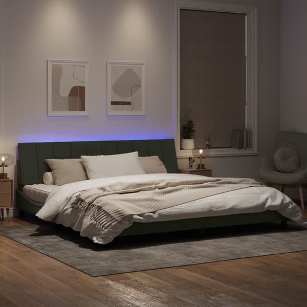 Bed Frame with LED without Mattress "Hanko" Light Grey 200x200 cm Velvet