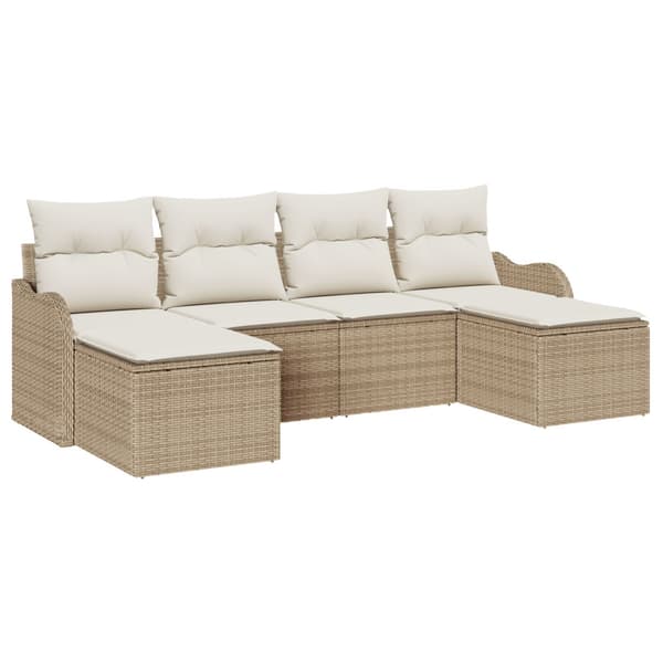 Trädgårdsoffset med kudde 6 pcs Beige och vit Poly rattan