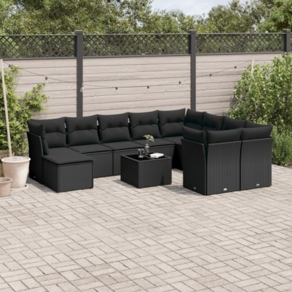 Loungegrupp 10 delar med svarta dynor konstrotting