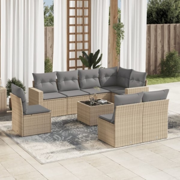 Soffgrupp för trädgården med dynor 9 delar beige konstrotting