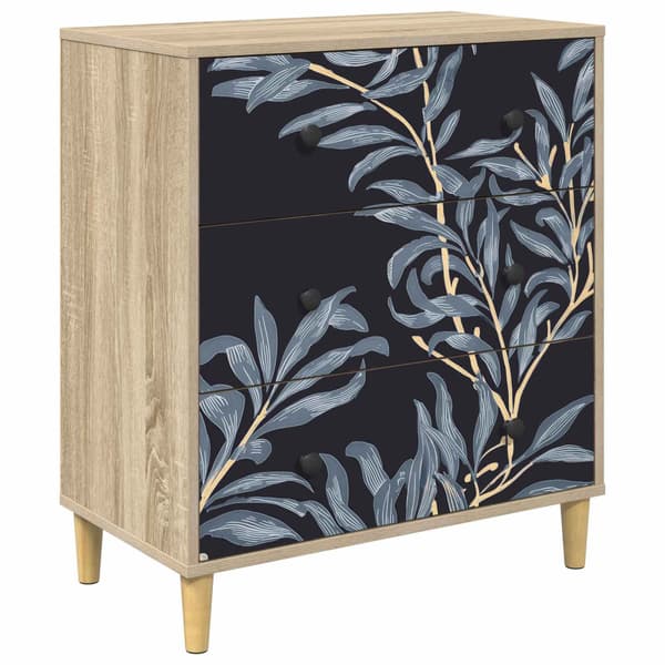 Kommode DOKKUM Blå ormbunkstryck 66 x 36,5 x 75 cm Sonoma-ek
