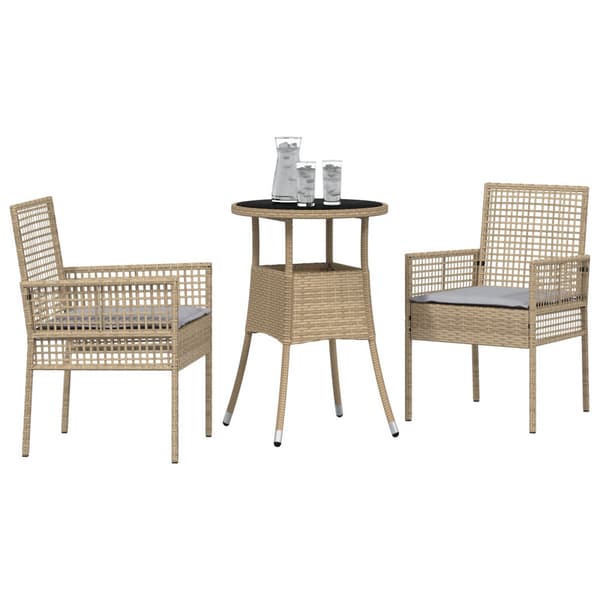 Trädgårdsmöbelset 3 pcs Beige konstrotting