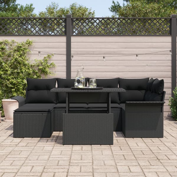 Trädgårdsoffset med kudde 7 pcs Svart Poly rattan