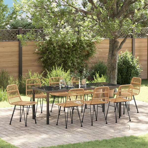 Trädgårdsmöbelset 9 pcs Brun Pulverlackerat stål