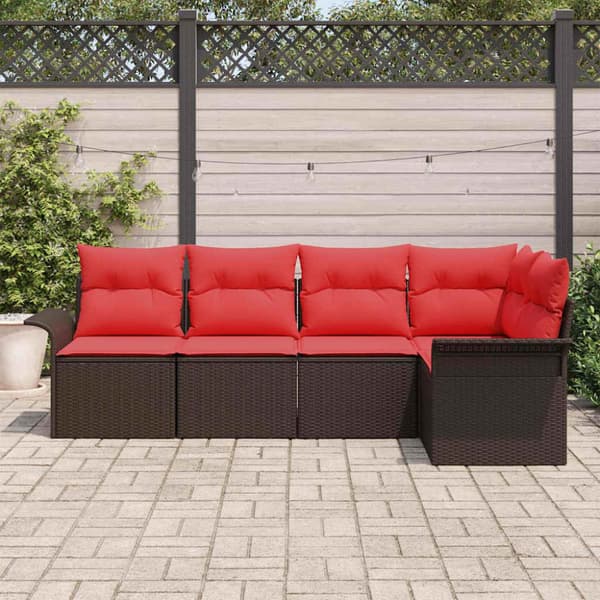 Trädgårdsoffset med kudde 5 pcs Brun konstrotting
