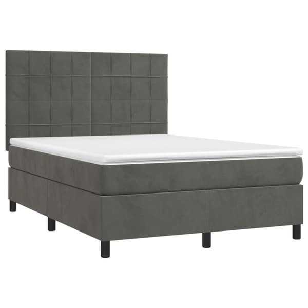 Ramsäng med madrass & LED mörkgrå 140x190 cm sammet