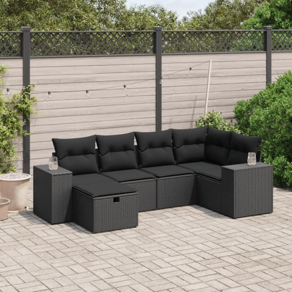 Loungegrupp med dynor 6 delar svart konstrotting