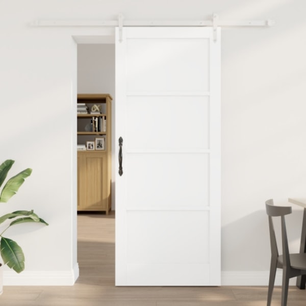 Skjutdörr med skjutkomponenter Vit 86x211 cm Massiv träfuru