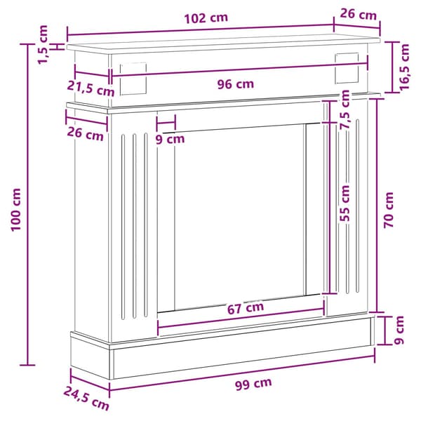 Eldstadsram Vit 102 x 26 x 100 cm Konstruerat trä