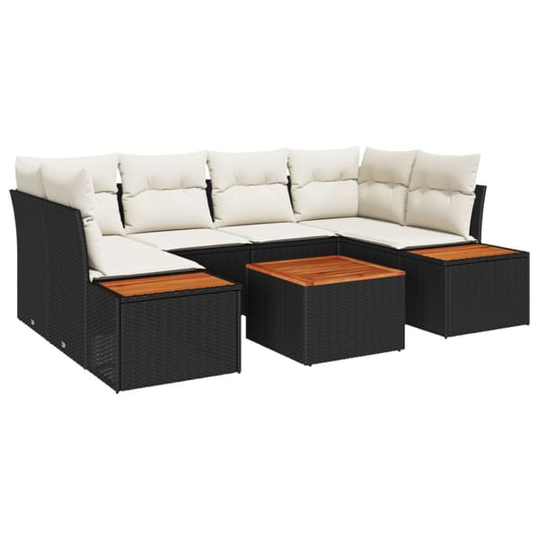 Trädgårdsoffset med kudde 6 pcs Svart Poly rattan