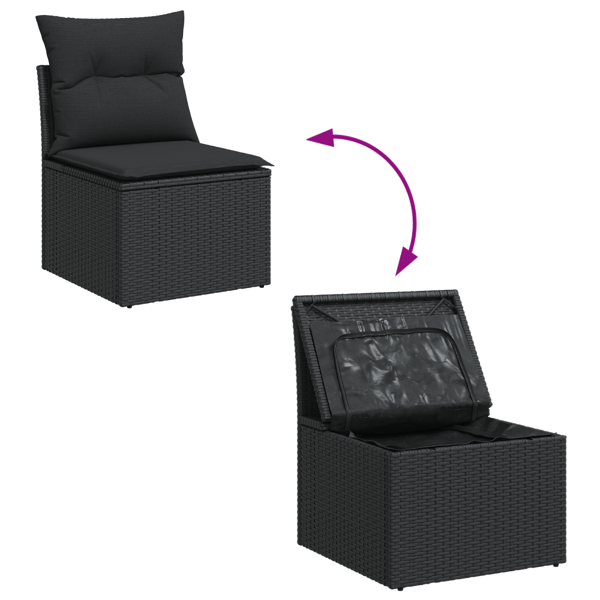 Trädgårdsoffset med lagring 9 pcs Svart Poly rattan