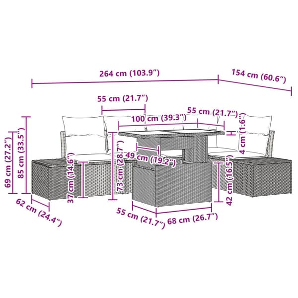 Trädgårdsoffset med kudde 6 pcs Beige Poly rattan