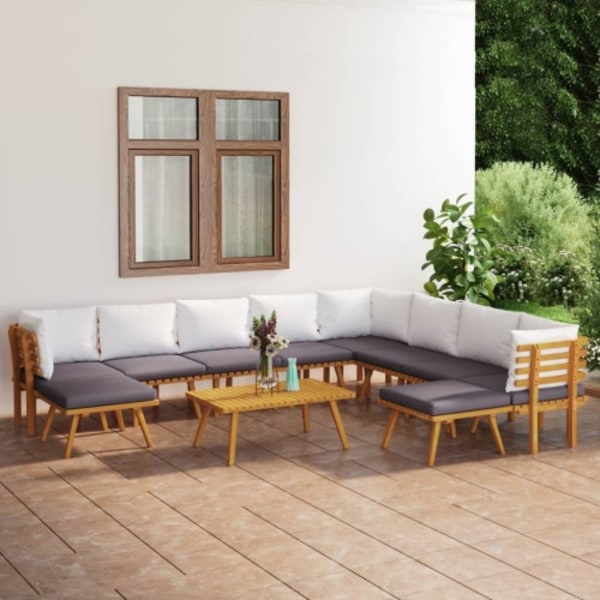 Loungegrupp för trädgården med dynor 11 delar akaciaträ
