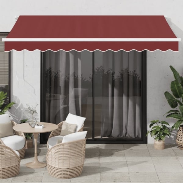 Markis manuellt infällbar med LED vinröd 350x250 cm