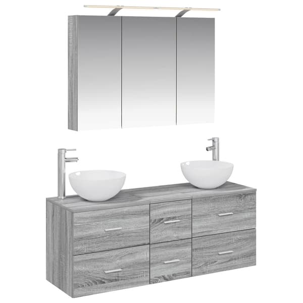 Badrumsmöbelset 4 pcs Grå Sonoma Konstruerat trä och glas