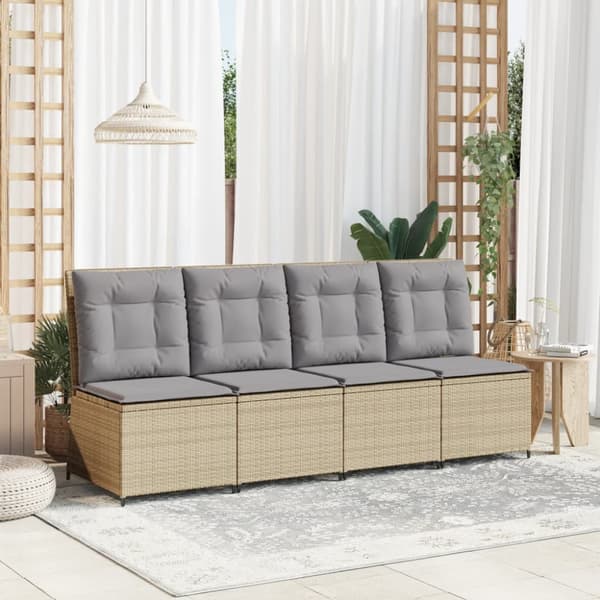 Ställbar fåtölj med dynor beige konstrotting
