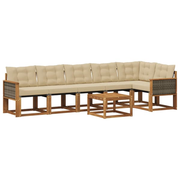 Utomhussoffset med kudde 7 pcs Naturlig och Beige