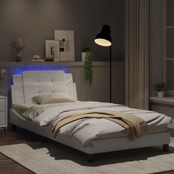 Bed Frame with LED without Mattress "Zadar" White 100x200 cm